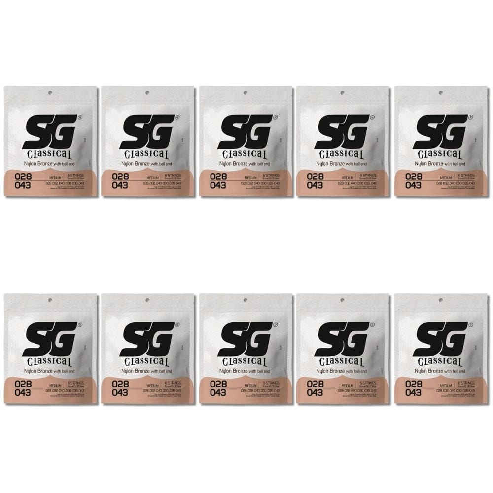 Kit 10 Encordoamento Violão Nylon Sg Tensão Média .028 -.043