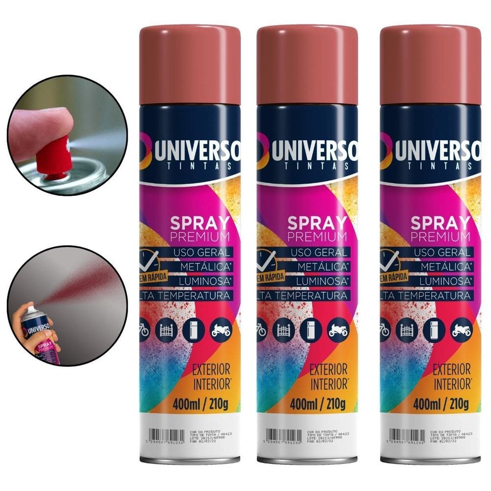 Kit 03 Latas Tinta Spray Vermelho 400Ml Uso Geral Aço Couro