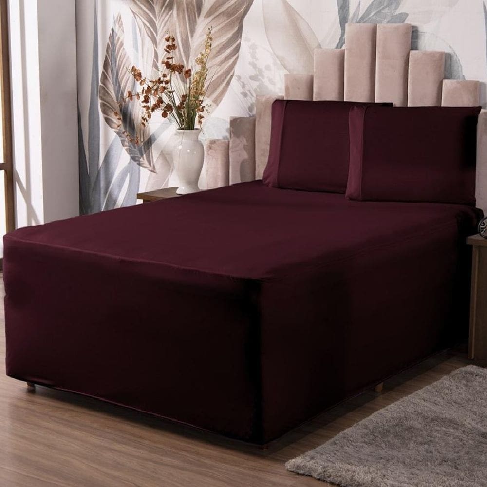 Jogo De Lençol Luva Queen Conjugada Colchão E Box Malha 3P