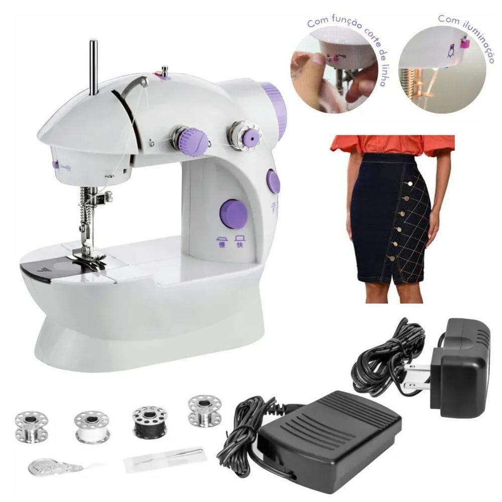 Máquina De Costura Reta Mini Costura Rápida Branca 110V 220V
