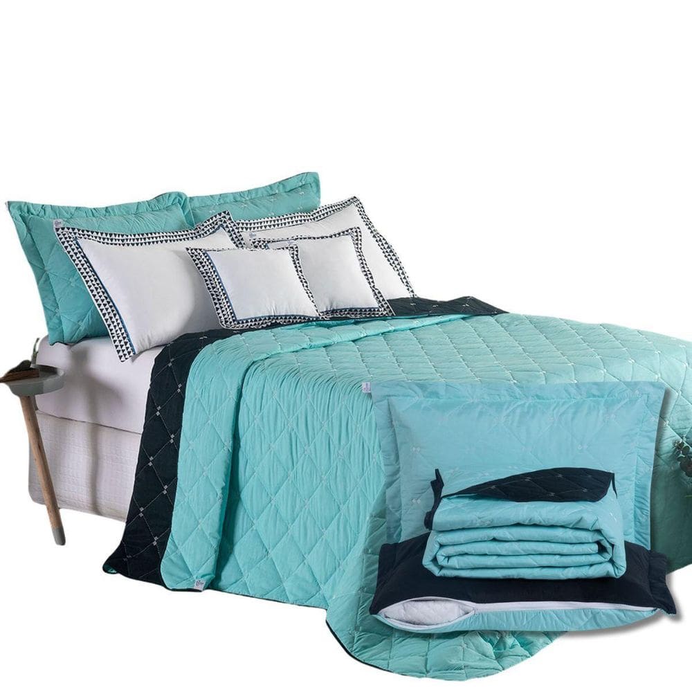 Kit Cobre Leito King 7Pçs Bordado Dupla Face Renove 400 Fios