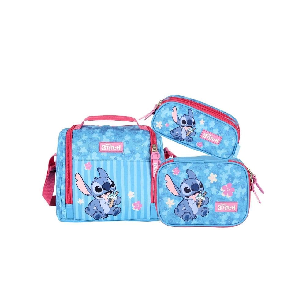 Kit Lilo Stitch Lancheira + Estojo Box + Estojo Triplo Luxo