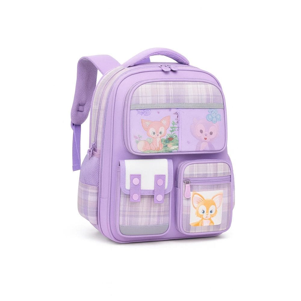 Mochila Lilás Escolar Infantil Menina Com Personagens Fofos