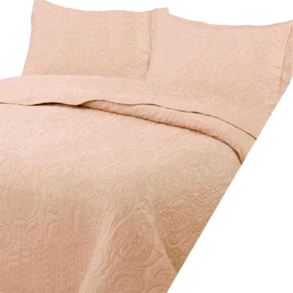 Colcha Casal Padrão Bouti Dupla Face 03 Peças - Coral