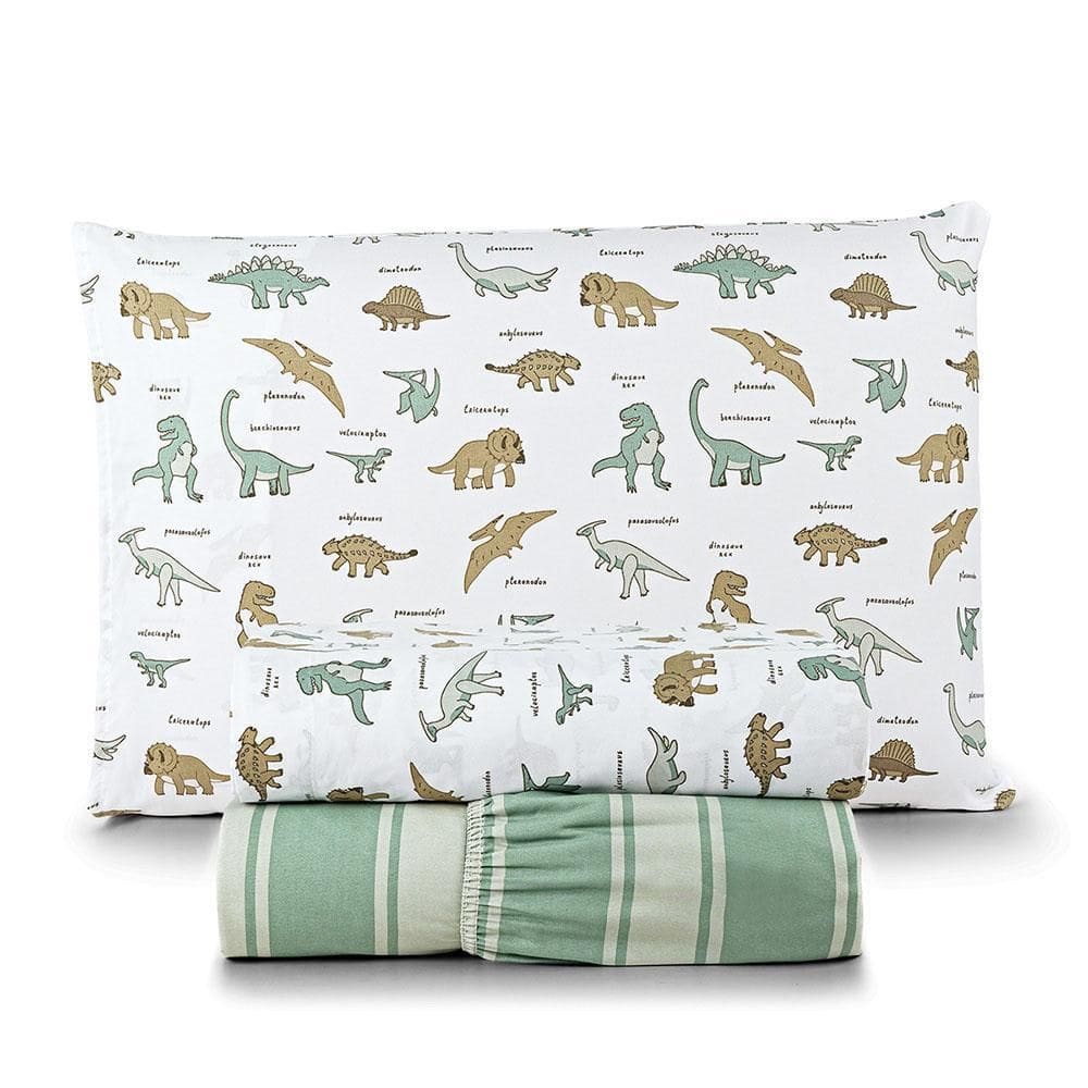 Jogo Lençol Lutti Infantil 200 Fios 3 Peças Dinossauro Verde