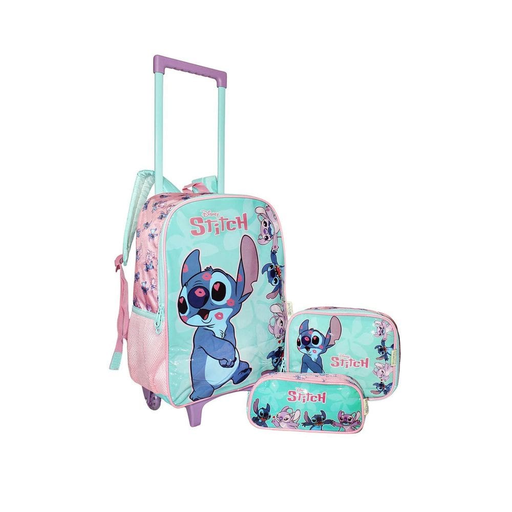 Kit Mochila Infantil Lilo & Stitch Filme Escolar Rodinha Ros