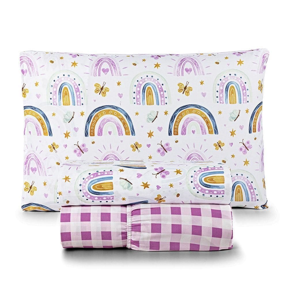 Jogo Lençol Lutti Infantil 200 Fios 3 Peças Arco Íris Rosa