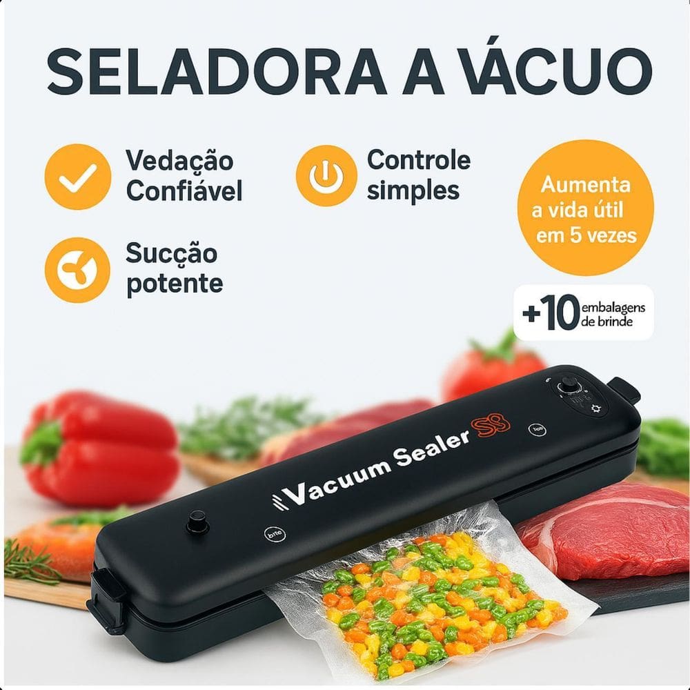 Seladora Vácuo Alimentos Bivolt Compacta Portátil