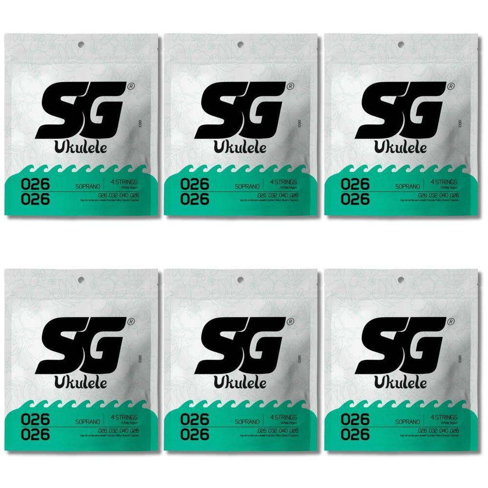 Kit 6 Encordoamento Ukulelê Sg Nylon Branco Soprano 0.026