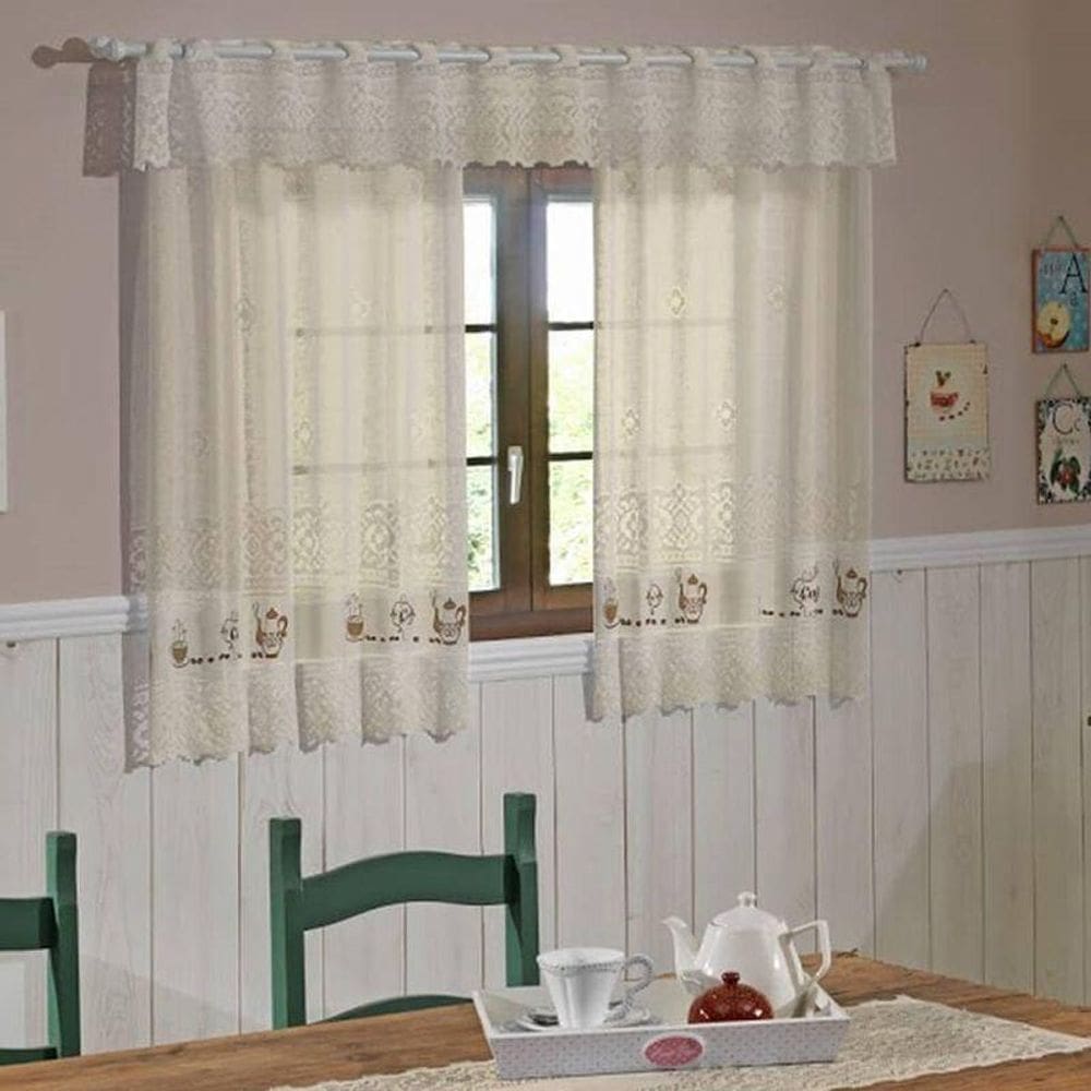 Cortina Renda Cozinha 2,00 Lag. X 1,20M Alt Cofee Café Creme