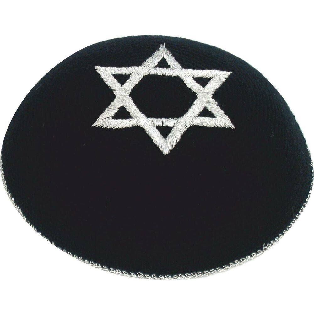 Kipa Judaico Estrela De Davi - Crochê Preto Prata - Israel