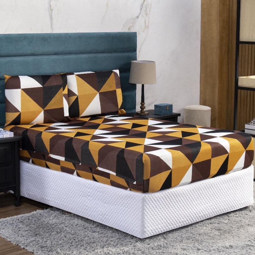 Jogo De Cama Queen Lençol E Fronha Prático Malha Estampa 3P