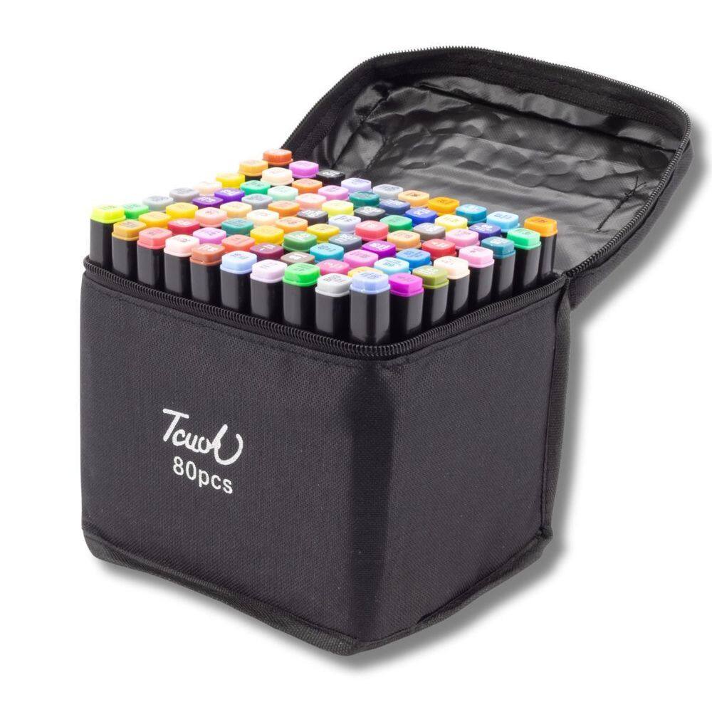 Kit Estojo De 80 Canetas Marcadoras Coloridas Ponta Dupla