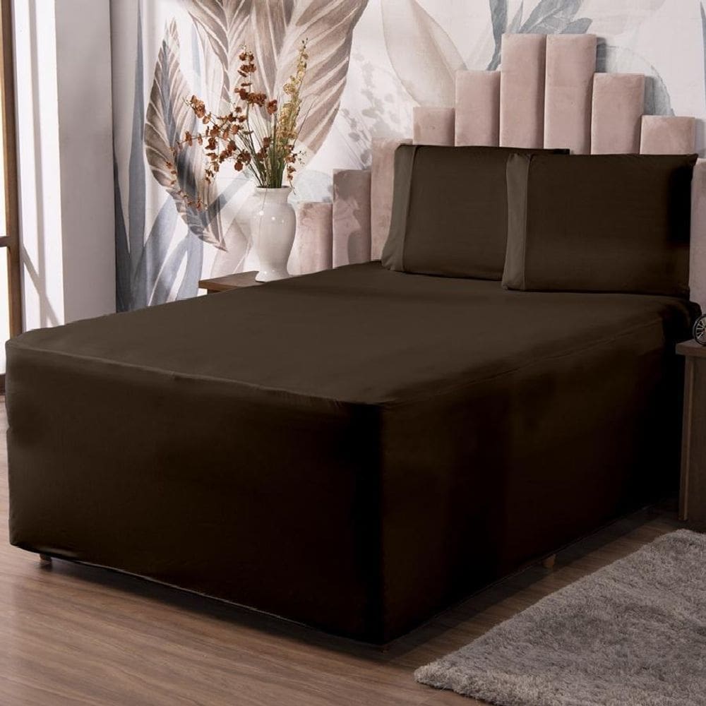 Jogo De Lençol Luva Queen Conjugada Colchão E Box Malha 3P