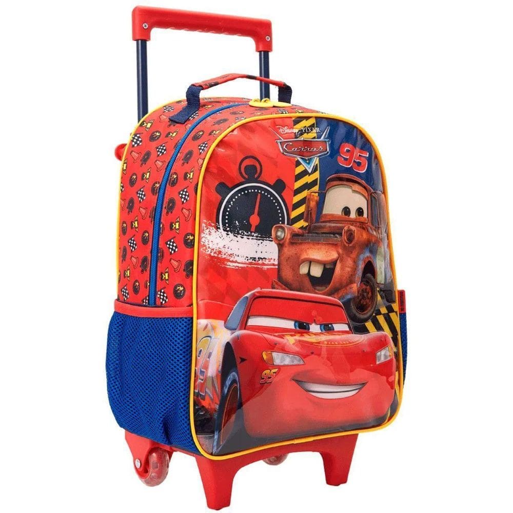 Mochila De Rodinhas 14` Carros Vermelha Meninos - Xeryus