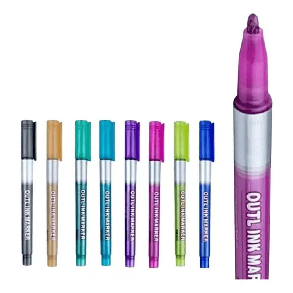 Caneta Outline Metálica Kit Com 4 Unidades