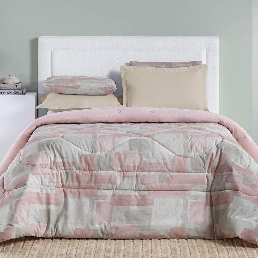 Edredom Maris Queen 200 Fios Estampado Floral Quadri Rosê