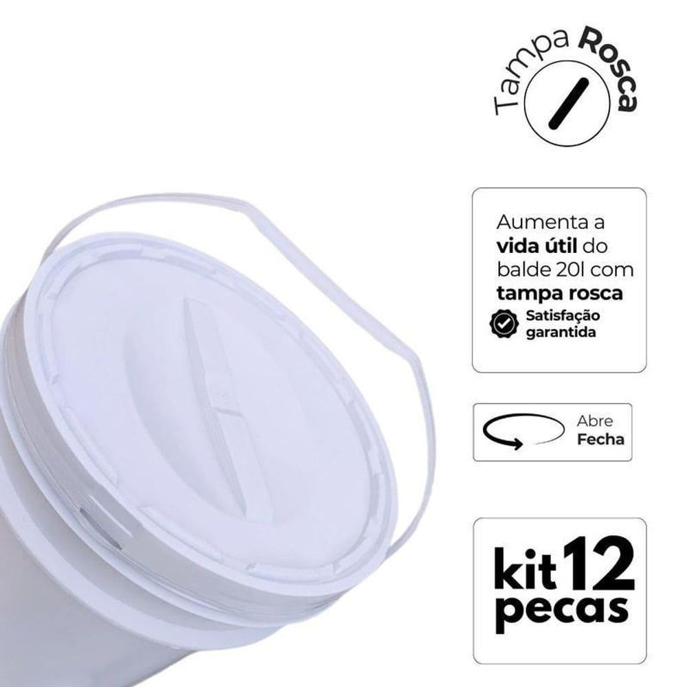 Balde Para Embalar 20L E Tampa Rosca - Kit 12 Pçs