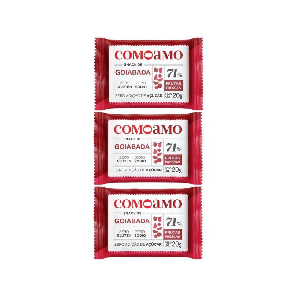 Kit 3 Goiabada Zero De Fruta Fresca Sem Gluten 20G Comoamo