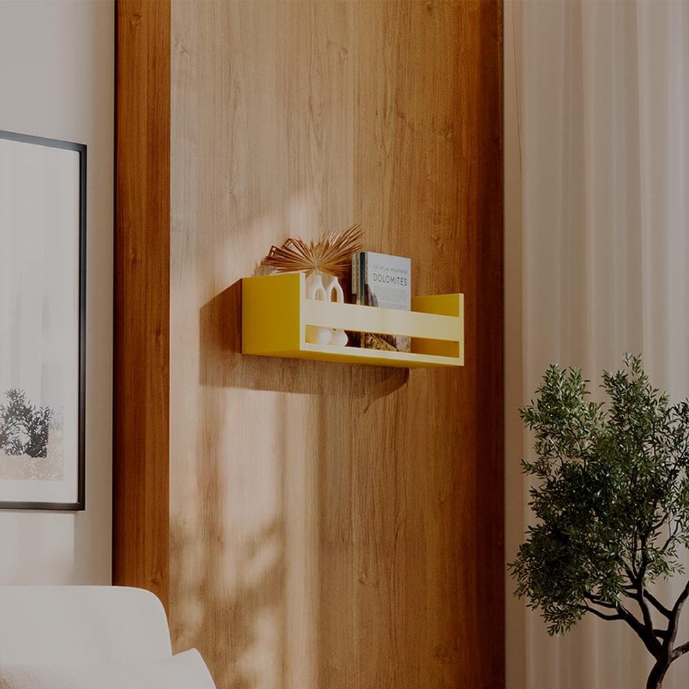 Prateleira Porta Livro Amarela 50 x 12cm Suporte Invisivel