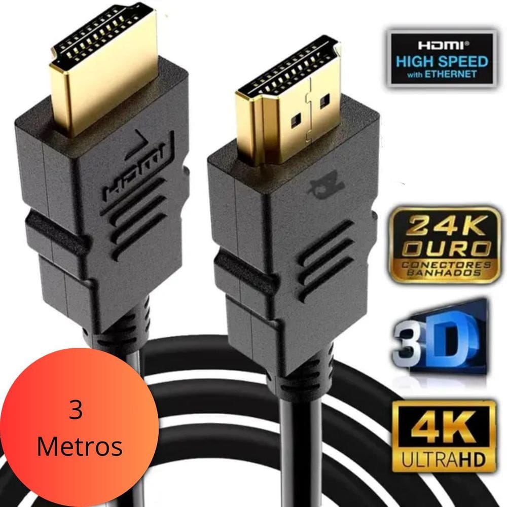 Cabo Hdmi Nylon Alta Velocidade 3 Metros 4K Ultra Hd