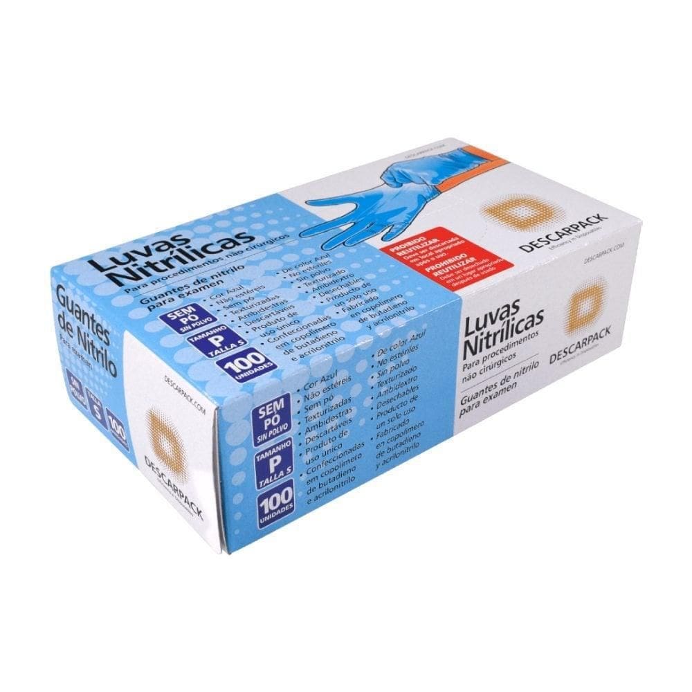 Luva Descartável Nitrílica Sem Pó Azul P - 100Un Descarpack