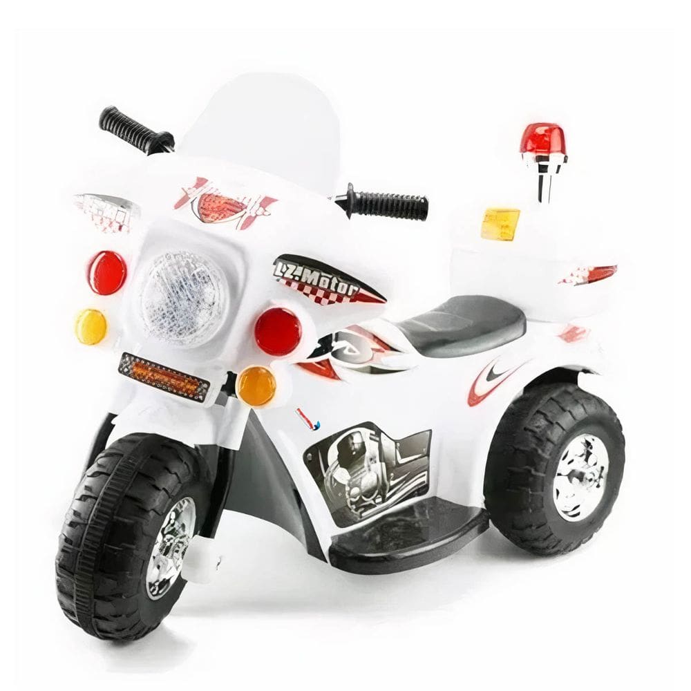 Mini Moto Elétrica Infantil Triciclo Criança Bateria 6V Importway BW002-B Branco Polícia Bivolt