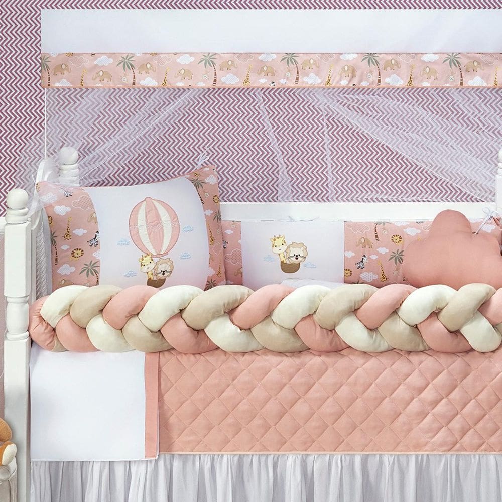 Kit Berço Trança Safari Marinho Menino 11 Peças Com Saia