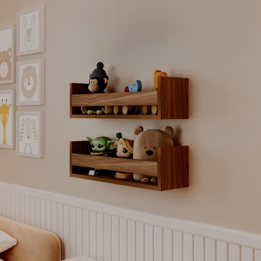 Kit 2 Prateleiras Porta Brinquedos Freijó 70 x 12cm Suporte Invisivel