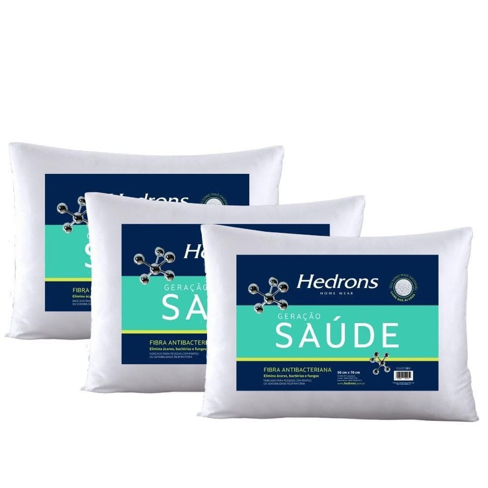 Kit 3 Travesseiros Hedrons Geração Saúde Antiácaro 50X70 Cm