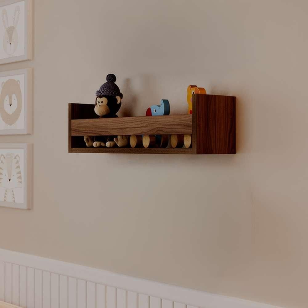 Prateleira Porta Brinquedo Nogal 70 x 12cm Suporte Invisivel