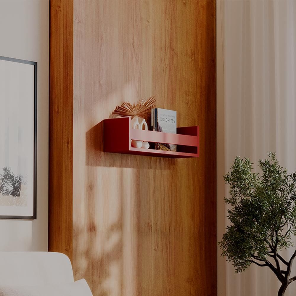 Prateleira Porta Objeto Vermelha 70 x 12cm Suporte Invisivel