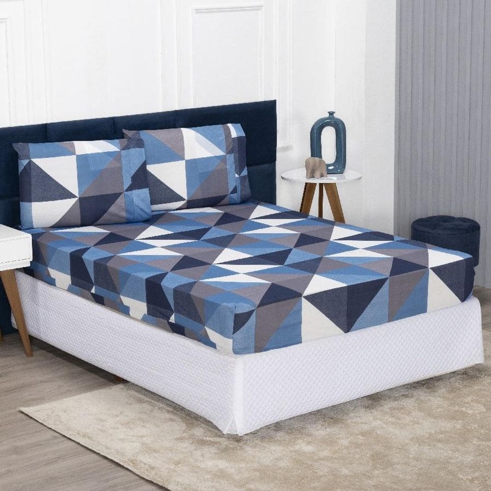 Jogo De Cama Queen Lençol E Fronha Prático Malha Estampa 3P