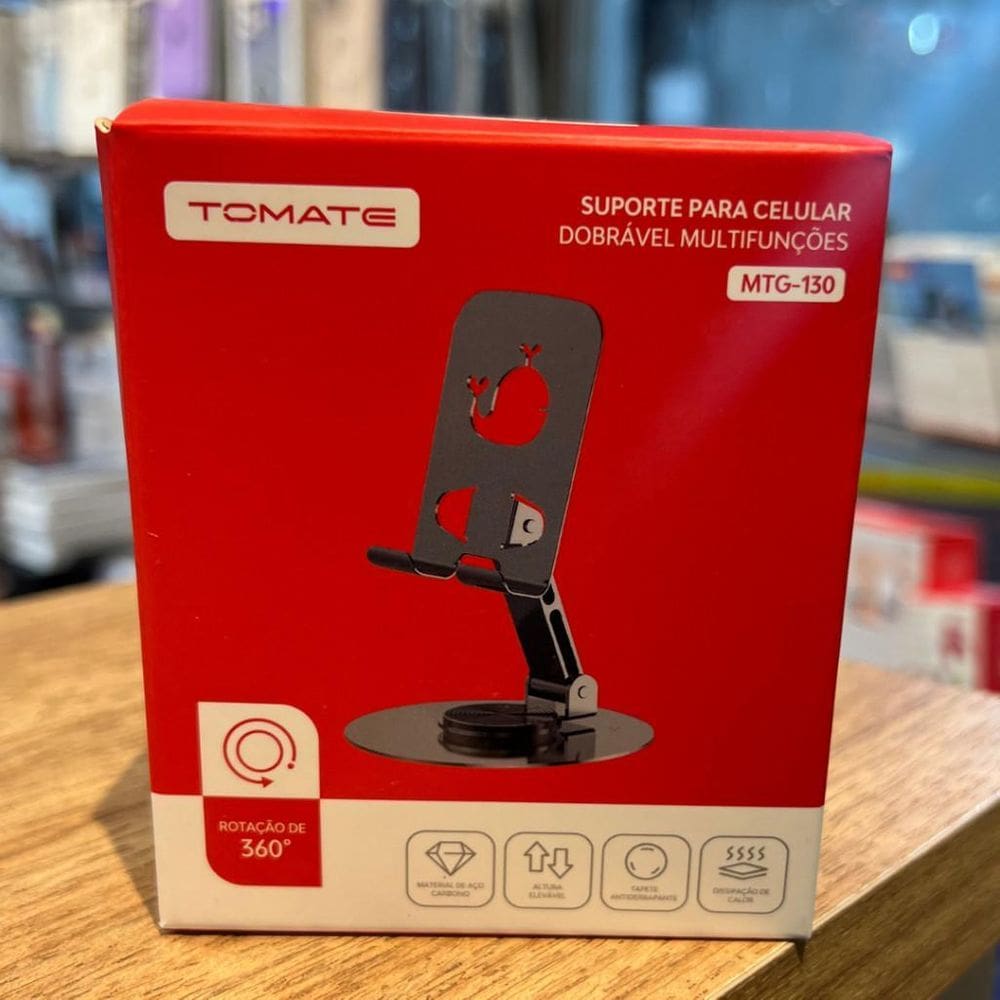 Suporte Celular De Mesa Rotacao 360 Graus Tomate Mtg-130