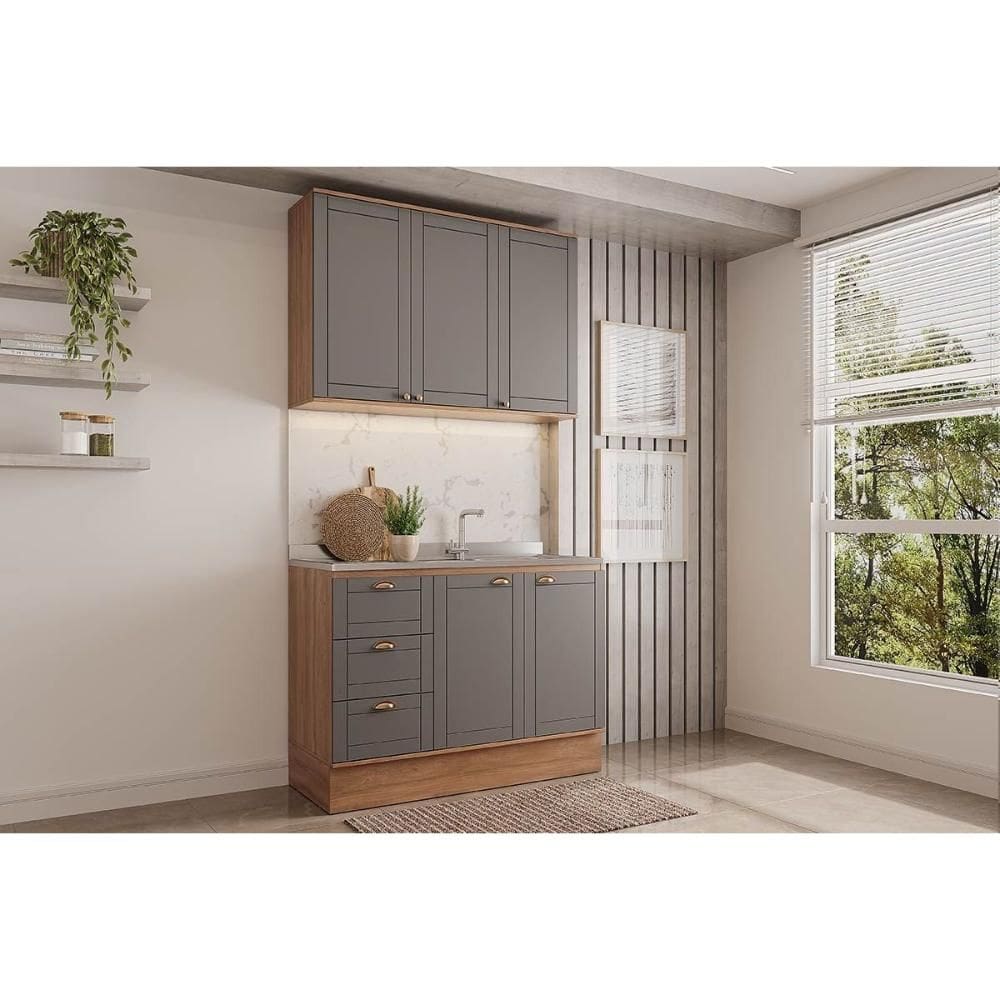 Cozinha Completa Carraro 2 Peças Bella C2P49 Nogal/Cinza