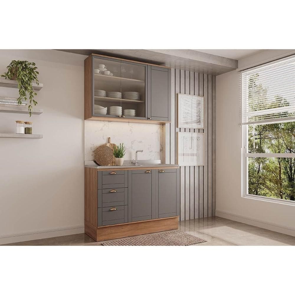 Cozinha Completa Carraro 2 Peças Bella C2P47 Nogal/Cinza