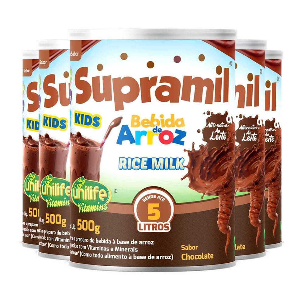 Kit 5 Supramil Bebida De Arroz Kids Chocolate Unilife 500G