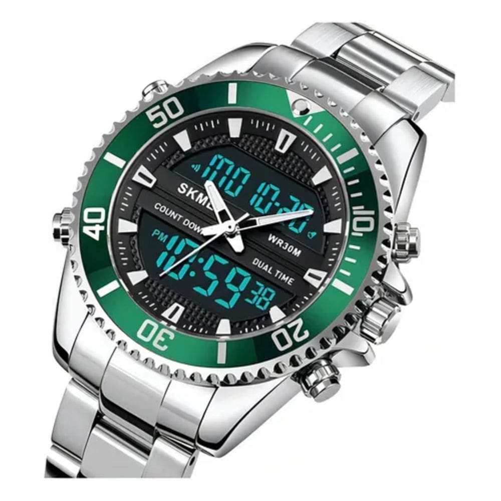 Relógio Masculino Skmei 1850Sign Prata E Verde