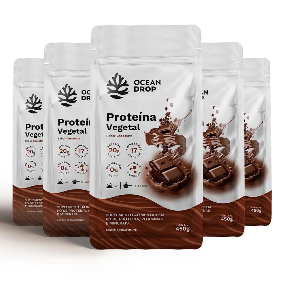 Kit 5 Proteína Vegetal Ocean Drop 450G Sabor Chocolate