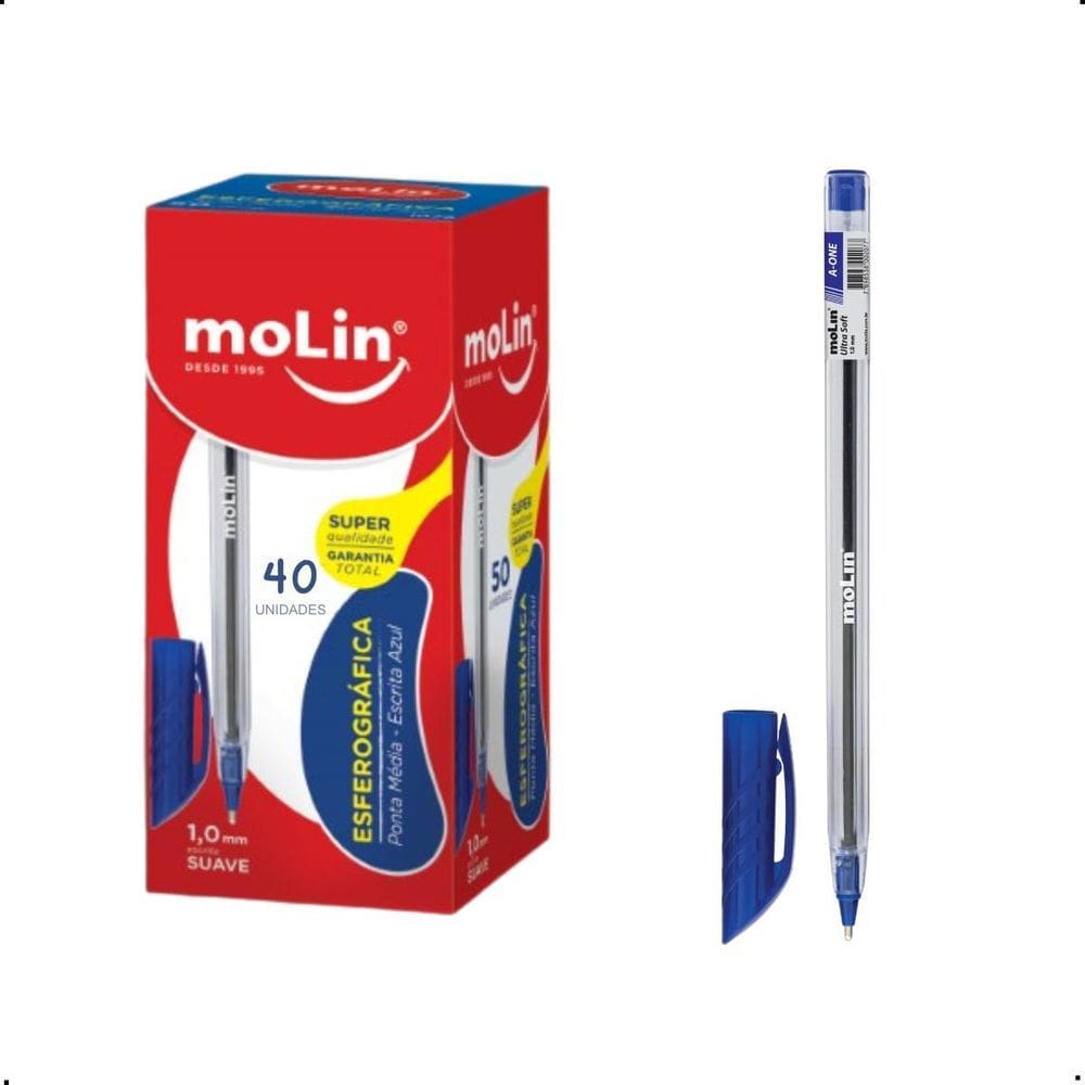 Caneta Esferográfica Molin 40 Unidades Azul, 1.0 Mm