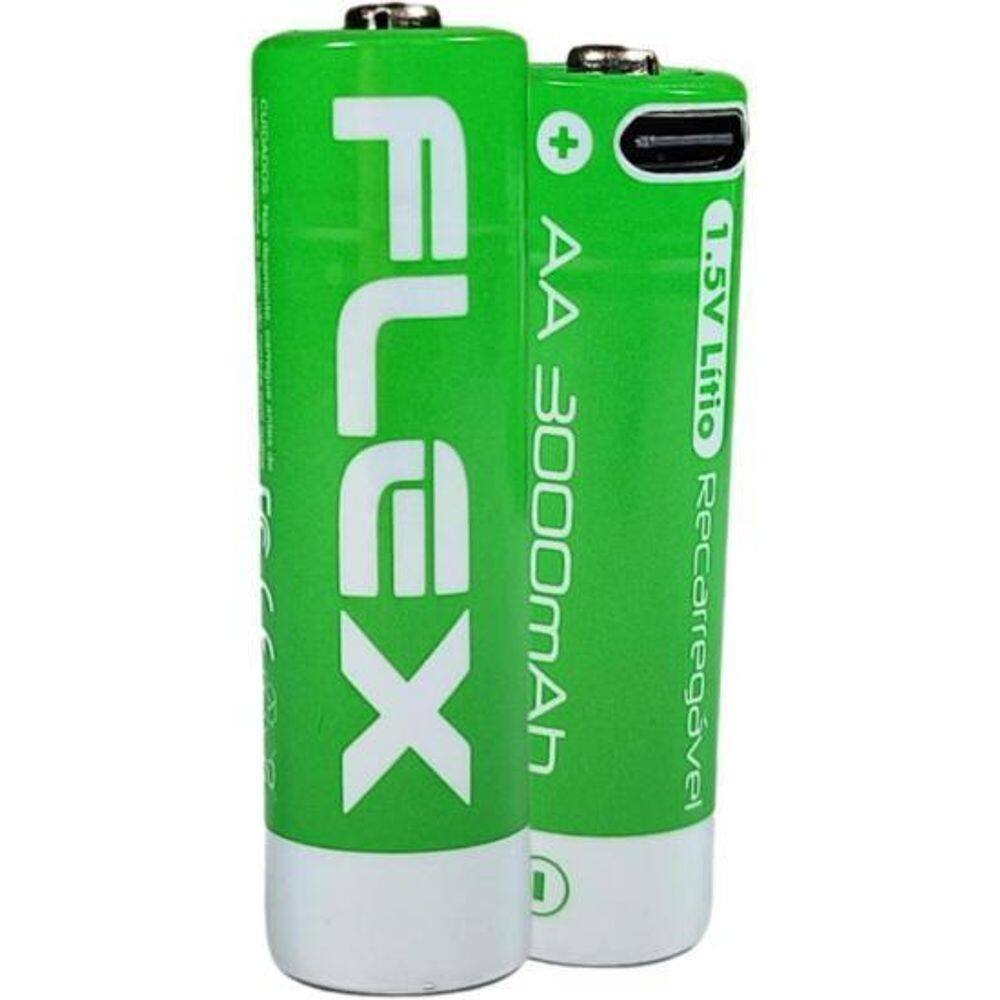 Pilha Recarregável Aa 1.5V 3000Mah  C/2 Pilhas  Flex