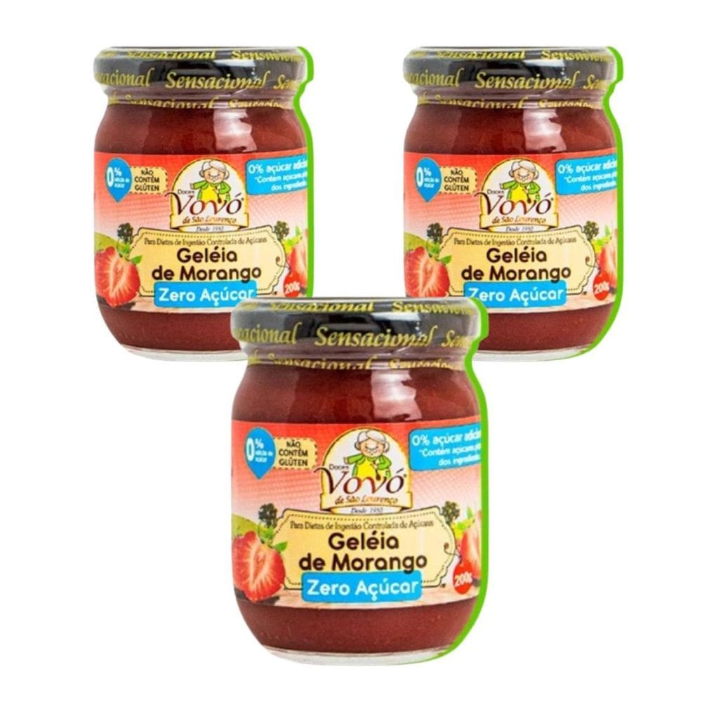 Kit 3 Geleia De Morango Zero Açucar 200G Doces Vovó