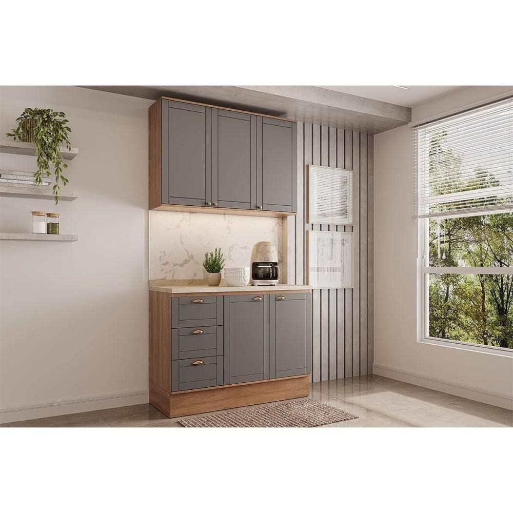 Cozinha Completa Carraro 2 Peças Bella C2P50 Nogal/Cinza
