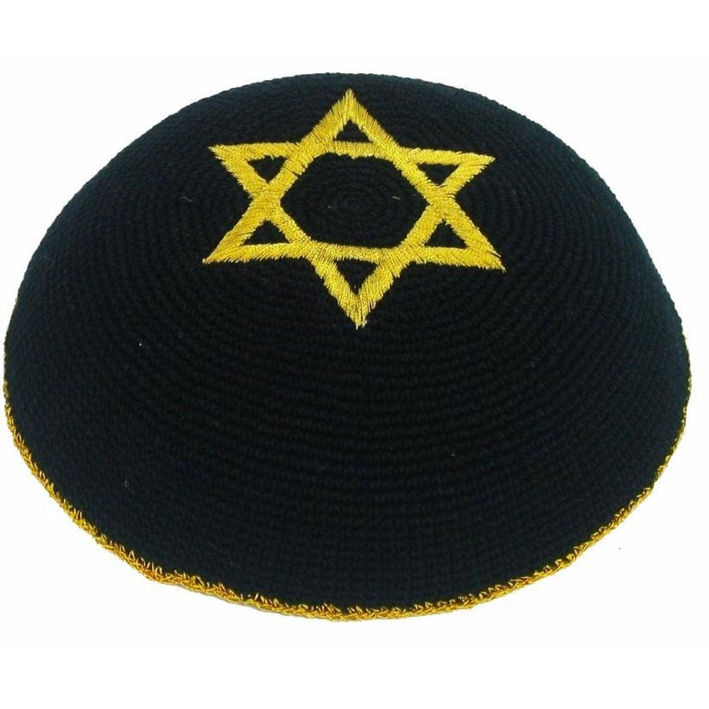 Kipa Judaico Estrela De Davi - Crochê Preto Dourado - Israel