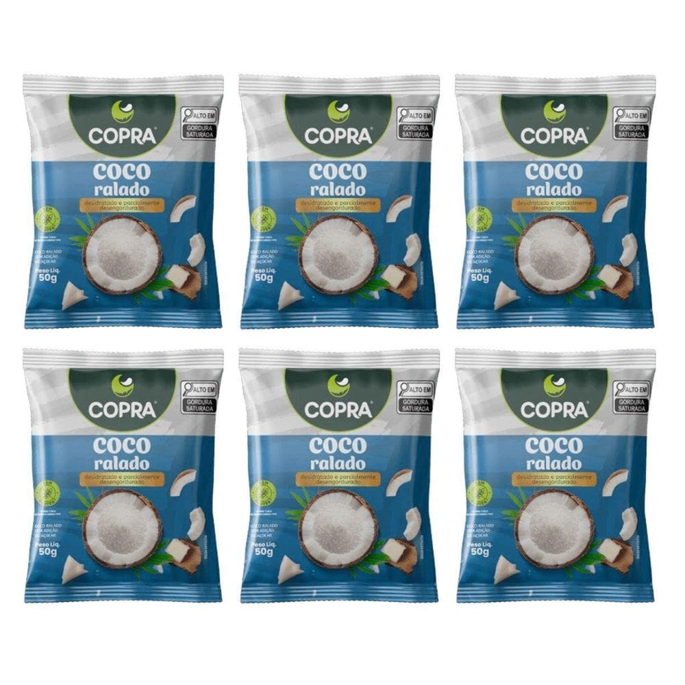 Kit 6 Coco Ralado Sem Açucar Menor Teor De Gordura 50G