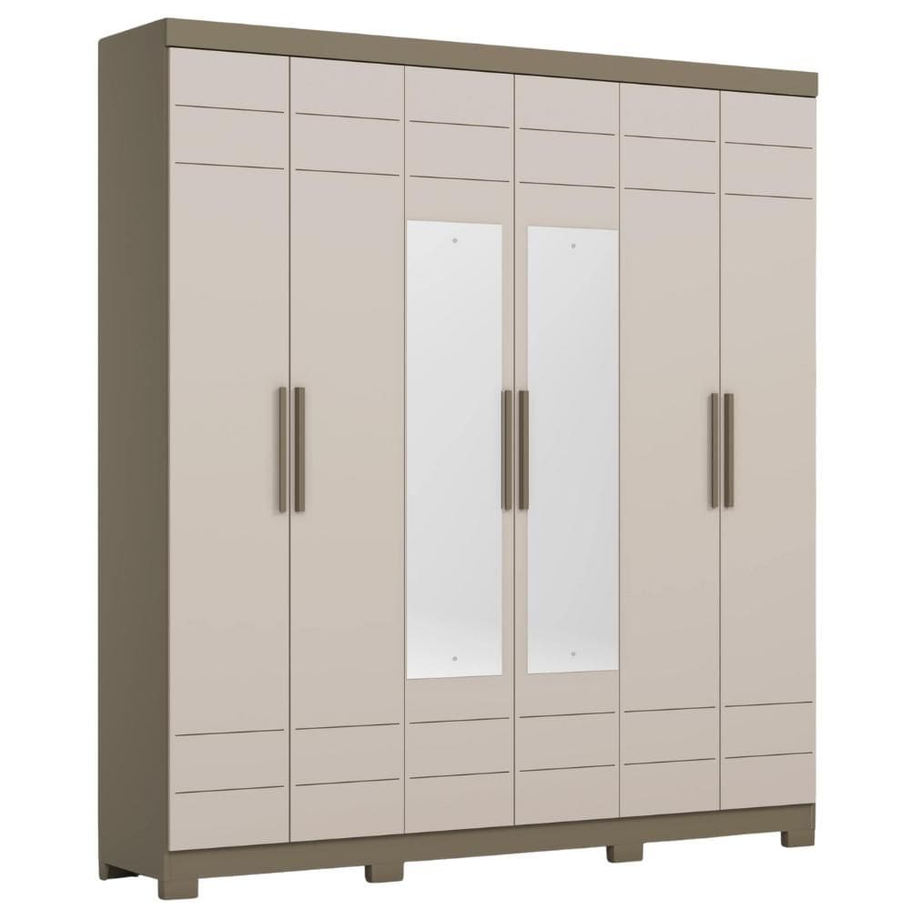 Guarda Roupa Casal 6 Portas Com Espelho 210 cm Flora Duna Cristal HENN