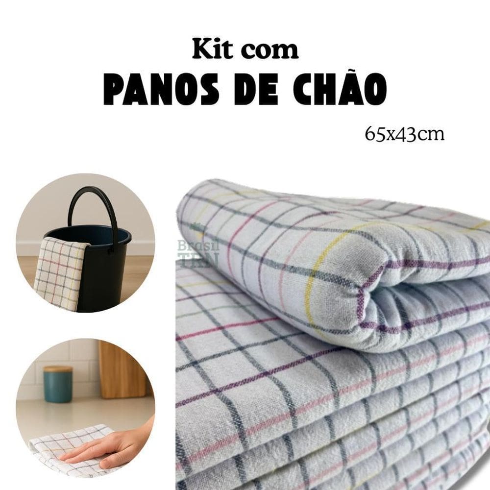Kit Pano De Chão Quadriculado Até 10 Panos 65X43Cm Duplo