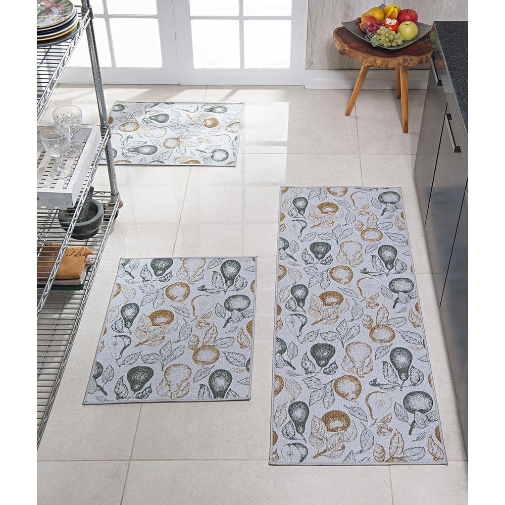 Jogo Tapete Cozinha Kit 3 Pçs Pratik Antiderrapante Frutta