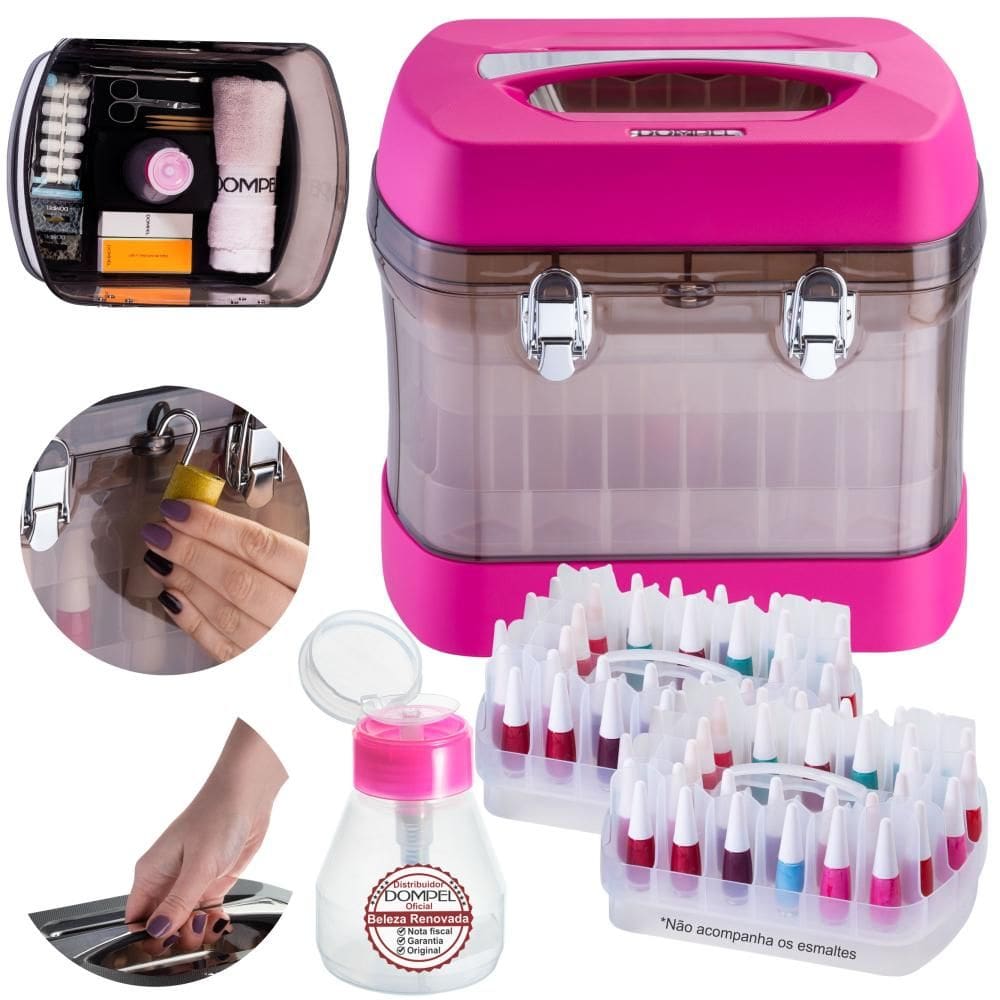 Maleta Manicure Organizadora Rosa + Porta Acetona