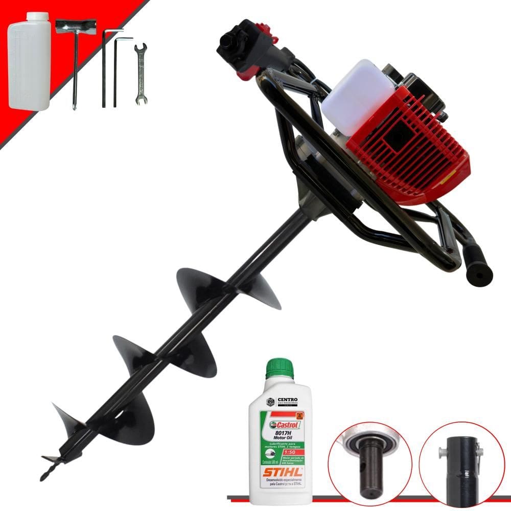 Perfurador de Solo Polaca Cavadeira Anmax GS520-B À Gasolina 52cc 2,2HP 7.000rpm Alta Performance P/ Construção Civil + Broca 80x20cm + ÓLEO STIHL